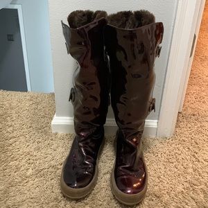 Almost new women’s Aquatalia high patent leather and fur boots, size 38